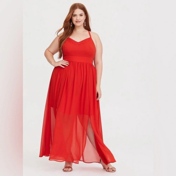 Torrid Orange Embroidered Chiffon Maxi Dress Size 00